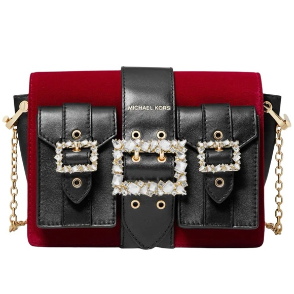 Michael Kors Hayden Medium Leather Velvet and Crystal Embellished Messenger Bag